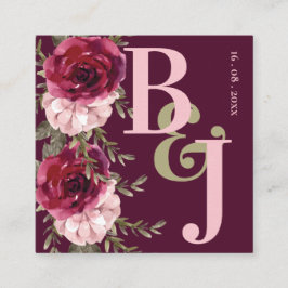  Monogram Burgundy Blush Pink Floral Weddenschap Informatiekaartje