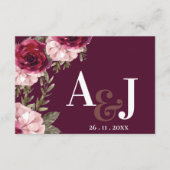 Monogram Burgundy Blush Pink Floral Weddenschap Informatiekaartje (Voorkant)