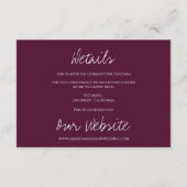 Monogram Burgundy Blush Pink Floral Weddenschap Informatiekaartje (Achterkant)