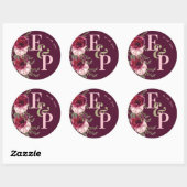 Monogram Burgundy Blush Pink Floral Weddenschap Ronde Sticker (Vel)
