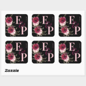 Monogram Burgundy Blush Pink Floral Weddenschap Vierkante Sticker (Vel)