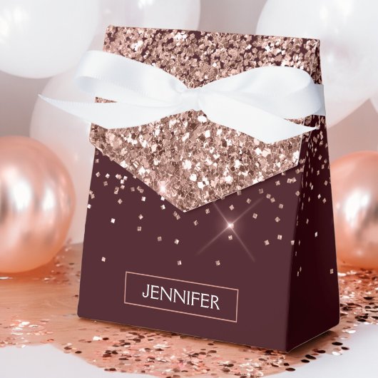 Monogram Burgundy Blush Pink Rose Gold Glitter Bedankdoosjes