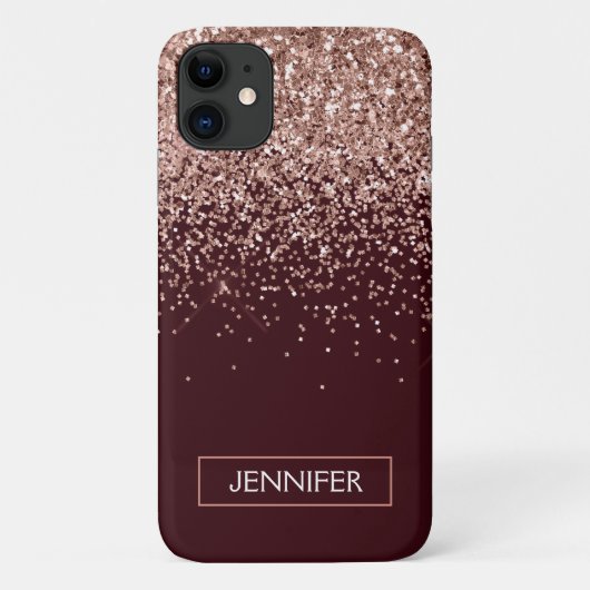 Monogram Burgundy Blush Pink Rose Gold Glitter Case-Mate iPhone Case (Achterkant)