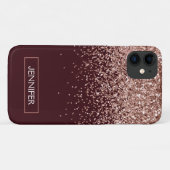 Monogram Burgundy Blush Pink Rose Gold Glitter Case-Mate iPhone Case (Achterkant (horizontaal))