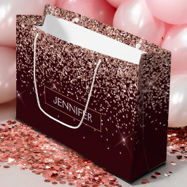 Monogram Burgundy Blush Pink Rose Gold Glitter Groot Cadeauzakje