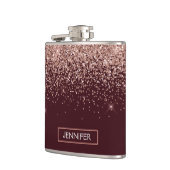 Monogram Burgundy Blush Pink Rose Gold Glitter Heupfles (Links)