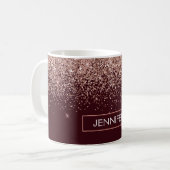 Monogram Burgundy Blush Pink Rose Gold Glitter Koffiemok (Voorkant links)