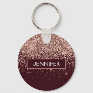 Monogram Burgundy Blush Pink Rose Gold Glitter Sleutelhanger