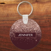Monogram Burgundy Blush Pink Rose Gold Glitter Sleutelhanger (Voorkant)