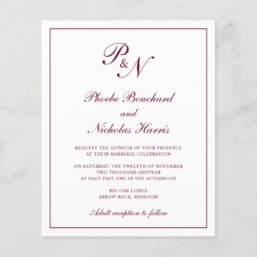 Monogram Burgundy Budget Weddenschap (Voorkant)