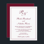 Monogram Burgundy Budget Weddenschap<br><div class="desc">De traditionele uitnodiging van de de stijlbegroting van de bruiloft met een eenvoudig en klassiek ontwerp met uw twee monogram van het initiaal en uw namen in een elegante kalligrafie binnen een dunne grens. Alle ontwerpelementen bevinden zich in een buis boven een witte achtergrond en kunnen worden gewijzigd in het...</div>