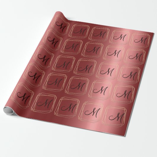 Monogram Burgundy Champaigne Gold Diamond Lijst Cadeaupapier (Uitgerold)