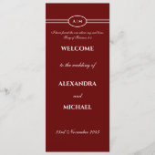Monogram Burgundy Christian Wedding Program Programmakaart (Voorkant)