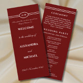 Monogram Burgundy Christian Wedding Program Programmakaart