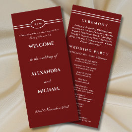 Monogram Burgundy Christian Wedding Program Programmakaart
