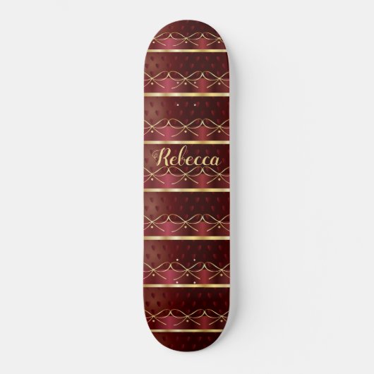 Monogram  Burgundy Colour Decor Luxury Gold Persoonlijk Skateboard (Voorkant)