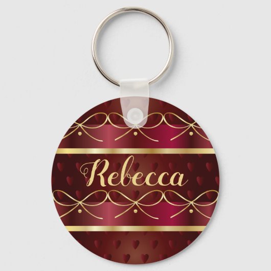 Monogram  Burgundy Colour Decor Luxury Gold Sleutelhanger (Voorkant)