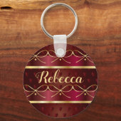 Monogram  Burgundy Colour Decor Luxury Gold Sleutelhanger (Voorkant)