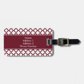 Monogram Burgundy en White Quatrefoil Pattern Bagagelabel (Voorkant horizontaal)
