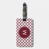 Monogram Burgundy en White Quatrefoil Pattern Bagagelabel (Achterkant verticaal)