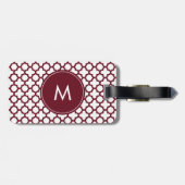 Monogram Burgundy en White Quatrefoil Pattern Bagagelabel (Achterkant horizontaal)