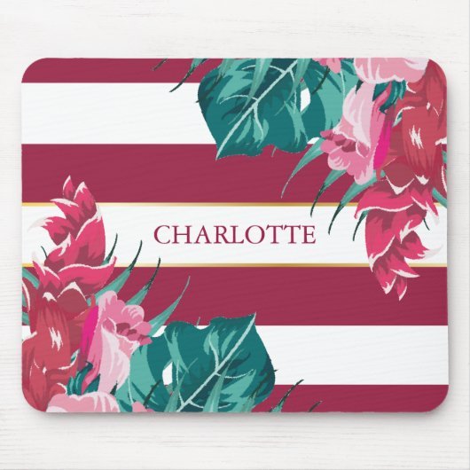Monogram burgundy Floral gestreept Muismat (Voorkant)