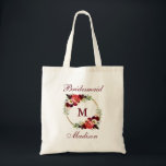 Monogram Burgundy Floral Gold Circle Bridesmaid Tote Bag<br><div class="desc">Waterverf Burgundy Marsala Floral Gold Circle Monogram Bridesmaid Canvas tas</div>