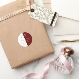 Monogram Burgundy Gold Wedding Favor Gift Bag Ronde Sticker