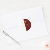 Monogram Burgundy Gold Wedding Favor Gift Bag Ronde Sticker (Envelop)