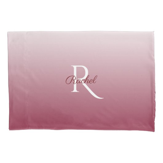 Monogram Burgundy Ombre Gradient Wedding Couple Kussensloop (Voorkant-Links)