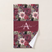 Monogram Burgundy & Pink Floral Elegant Towel Set Bad Handdoek (Handdoek)