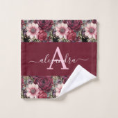 Monogram Burgundy & Pink Floral Elegant Towel Set Bad Handdoek (Wasdoekje)