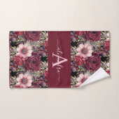 Monogram Burgundy & Pink Floral Elegant Towel Set Bad Handdoek (Handdoek)