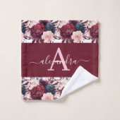 Monogram Burgundy & Pink Floral Elegant Towel Set Bad Handdoek (Wasdoekje)