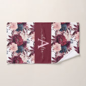 Monogram Burgundy & Pink Floral Elegant Towel Set Bad Handdoek (Handdoek)