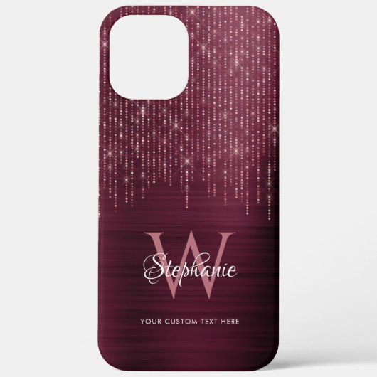 Monogram Burgundy Roos Gold Sparkle Case-Mate iPhone Case (Achterkant)