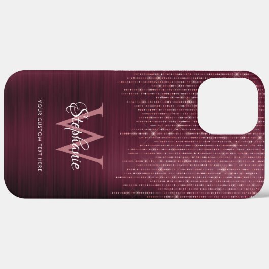 Monogram Burgundy Roos Gold Sparkle Case-Mate iPhone Case (Achterkant / Rechts)