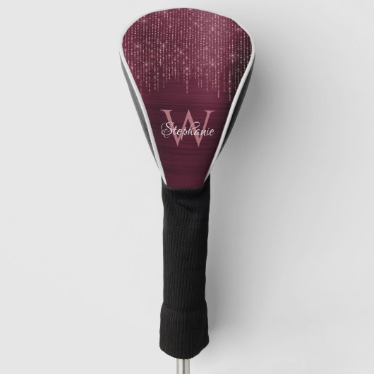 Monogram Burgundy Roos Gold Sparkle Golfheadcover (Voorkant)