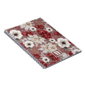 Monogram Burgundy Roos Pink Floral Pattern Notitieboek (Rechterzijde)