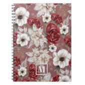 Monogram Burgundy Roos Pink Floral Pattern Notitieboek (Voorkant)