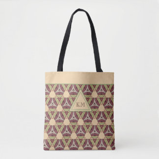 Monogram Burgundy Sage Triangle Geometric Pattern Tote Bag