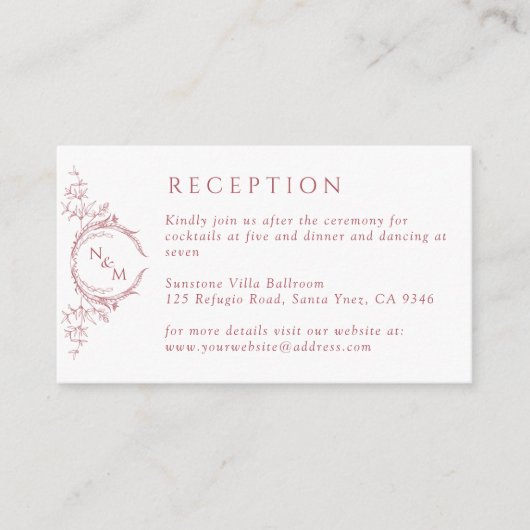 Monogram Burgundy Waterverf Weddenschappen Informatiekaartje (Voorkant)