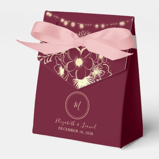 Monogram Burgundy Wedding Favor Box Bedankdoosjes (Voorkant Zijde)