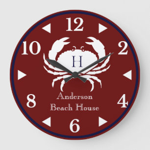 Monogram Burgundy White Navy Blue Crab Nautical Grote Klok