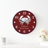 Monogram Burgundy White Navy Blue Crab Nautical Grote Klok (Huis)