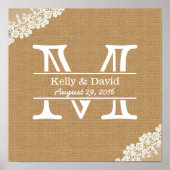 Monogram Burlap & Lace Rustic Wedding Poster (Voorkant)