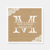 Monogram Burlap & Lace Rustic Wedding Servetten (Voorkant)