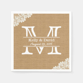 Monogram Burlap & Lace Rustic Wedding Servetten