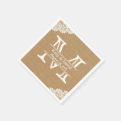 Monogram Burlap & Lace Rustic Wedding Servetten (Hoek)