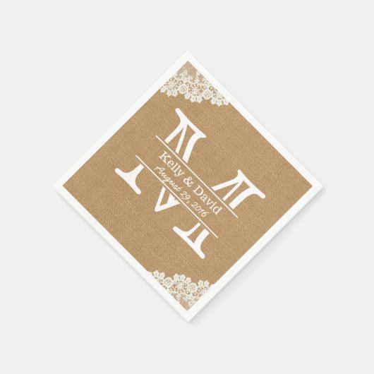 Monogram Burlap & Lace Rustic Wedding Servetten (Hoek)